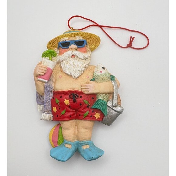 Vintage Beach Ready Santa Claus Christmas Tree Ornament Sunglasses Swimsuit - Picture 6 of 6